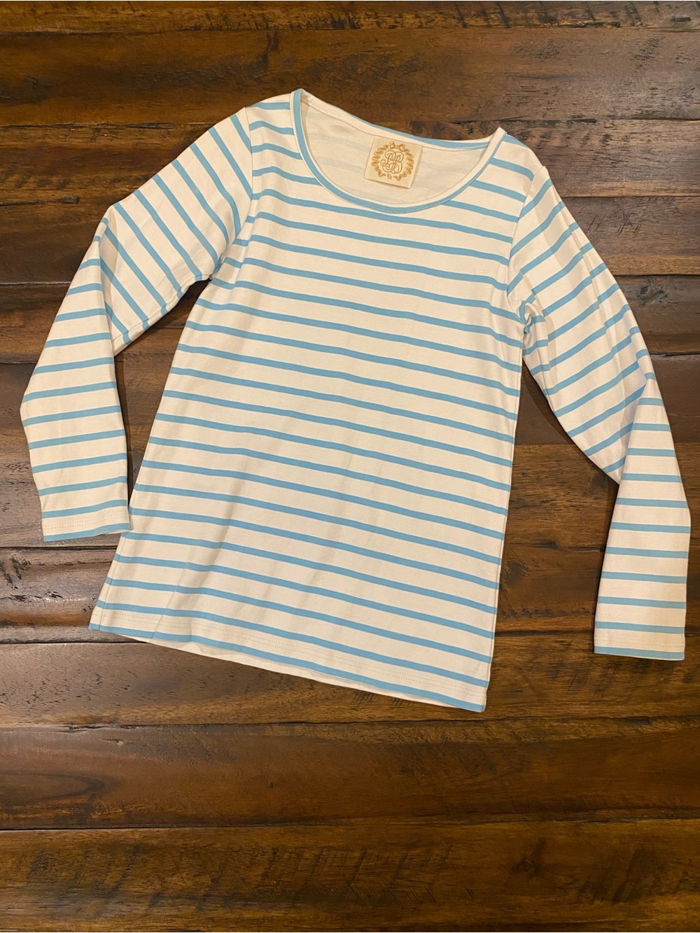 TBBC Striped Long Sleeve Tee in White and Light Blue